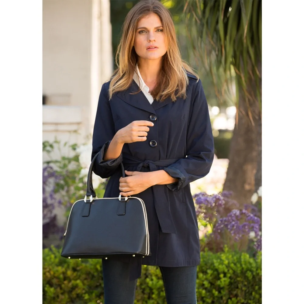 Elegant Black Satchel with white piping by SUSU